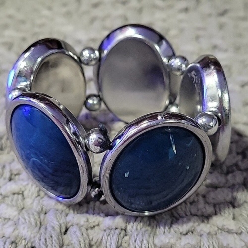 Women's Blue & Silver Chunky Stretchy Cuff Bracelet